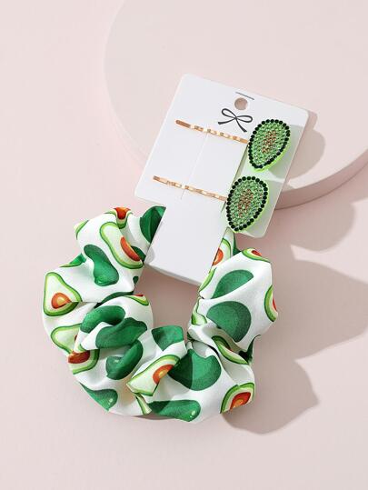 3pcs Women Rhinestone Avocado Decor Fashionable Hair Accessory Set For Hair Decoration, School Stuff, Gifts