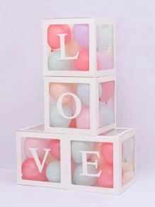 4pcs Simple Solid Color Balloon Box, White Transparent Letter Graphic Balloon Decorative Box For Party - White - View 2