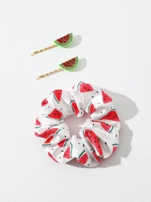 3pcs Women Rhinestone Watermelon Decor Fashionable Hair Accessory Set For Hair Decoration Strawberry, School Stuff, Gifts - Green - View 2