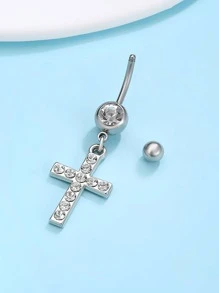 Máy Tính Ngộ Nghĩnh Hợp Kim Kẽm Đính Đá Cubic Zirconia Chữ Thập Trang Trí Rốn Bụng Nhẫn Cho Nữ Trang Trí Hàng Ngày - Bạc - Xem 2