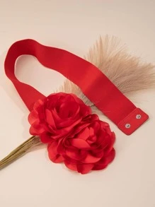 2入組大紅花紋設計女性時尚腰帶 - 紅色 - 查看 2