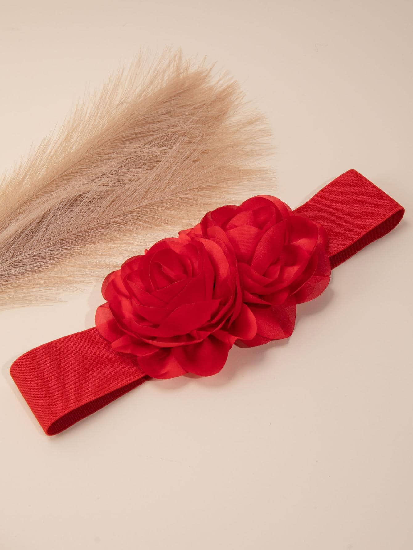 2入組大紅花紋設計女性時尚腰帶 - 紅色 - 查看 1