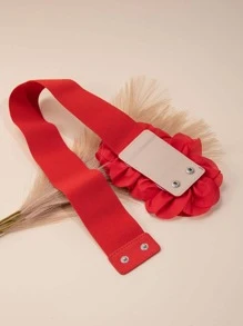 2入組大紅花紋設計女性時尚腰帶 - 紅色 - 查看 3