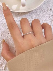 1pc Fashionable Bead Decor Sterling Silver Cuff Ring For Women For Gift - Silver - View 2