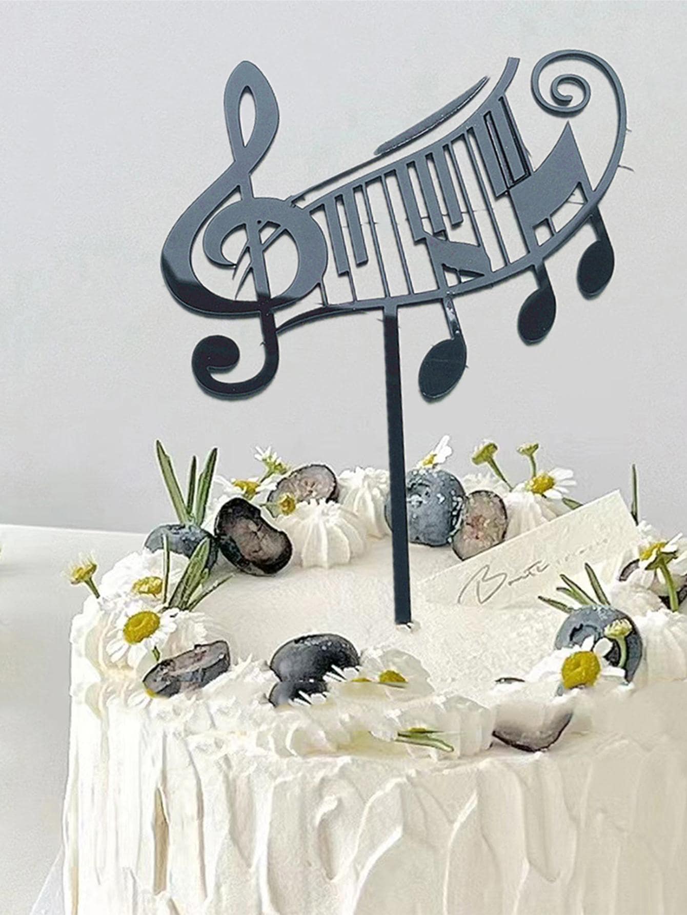 1 pieza Decoración superior detorta nota musical en forma de pastel negro hueco PMMA para fiesta - Negro - Ver 1