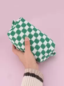 1入組方格圖案鉛筆便攜綠色滌綸筆收納袋 - 綠色 - 查看 12
