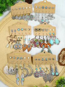 TopHanqi 36入組波西米亞風格鋅合金心形&假珍珠裝飾月亮&葉子吊件耳環,女性日常裝飾 - 彩色 - 查看 12