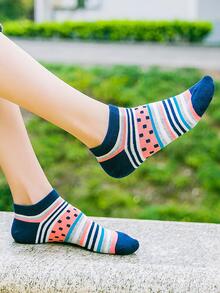 5雙女士西瓜和條紋圖案休閒船襪日常裝飾 - 彩色 - 查看 3