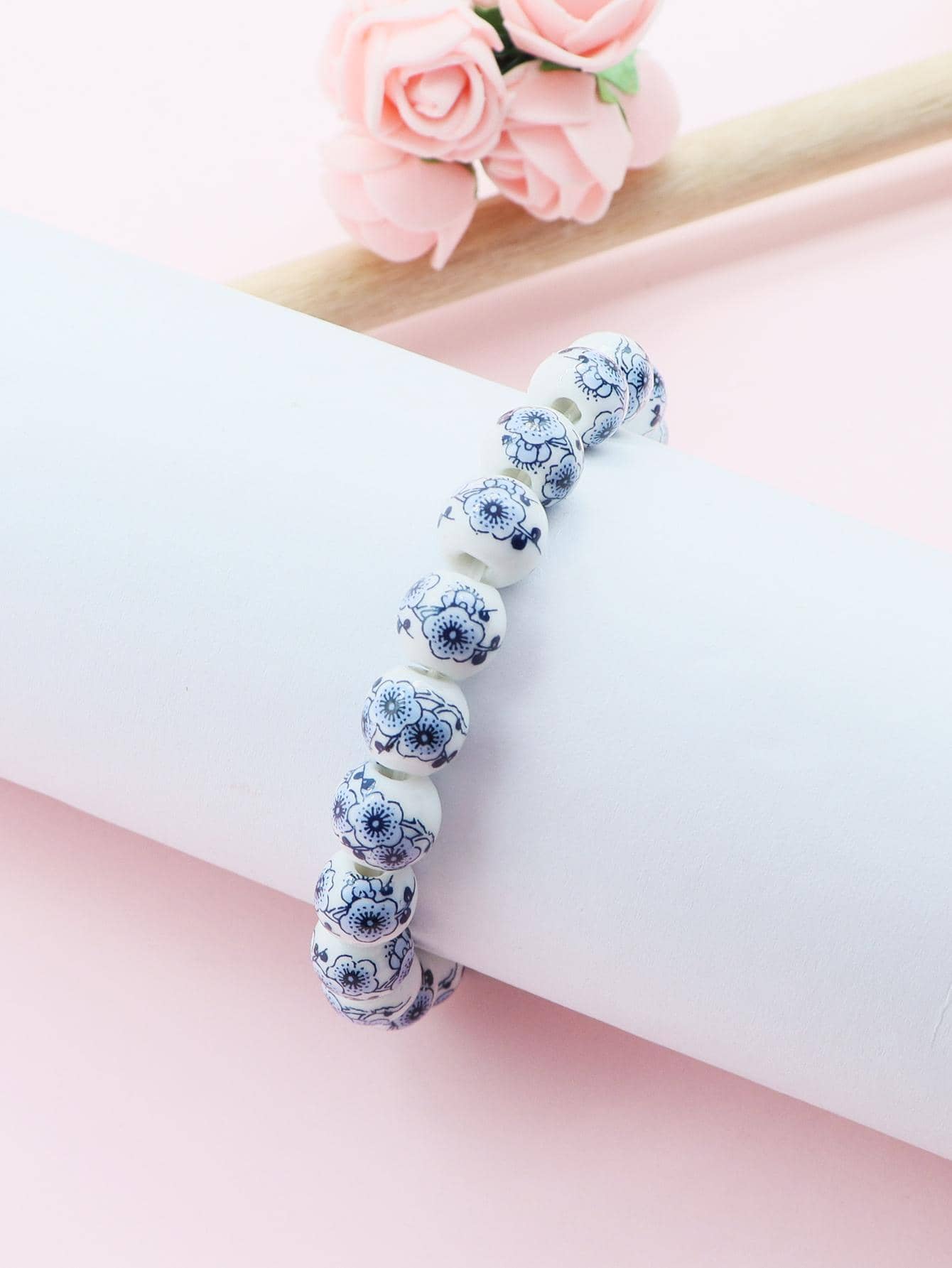 Floral Pattern Beaded Bracelet - Multicolor - View 1