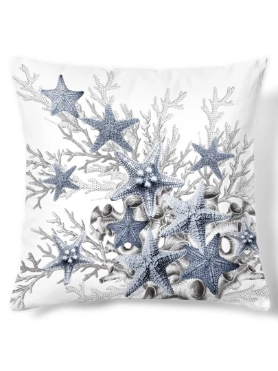 1入組無填充物海星圖案靠墊套，現代梭織面料裝飾抱枕套，適用於客廳，家居裝飾