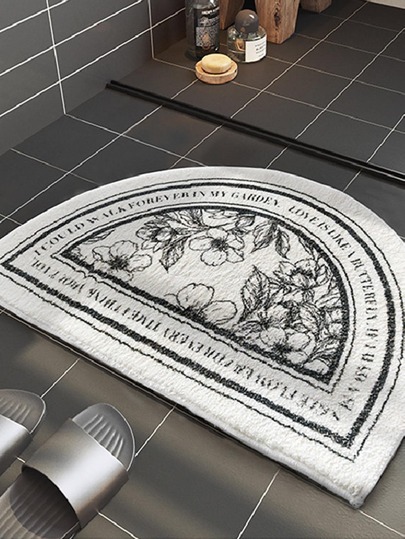 Floral & Letter Graphic Rug, Nordic Acrylic Plush Floor Mat, For Home ,Room Decor