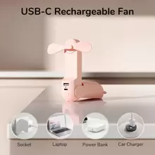 JISULIFE HandHeld  Fan, 3 IN 1 Portable Mini Fan, USB Rechargeable Small Fan, Battery Operated Fan [14-21 Working Hours] With Power Bank, Flashlight Feature For Women, Travel, Outdoor - Hồng - Xem 8