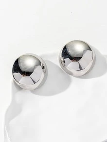 1雙時尚圓形耳釘適合女士日常裝飾 - 銀色 - 查看 2