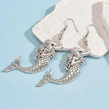 1 Cặp Thời Trang Hợp Kim Kẽm Nàng Tiên Cá Dangle Bông Tai Cho Phụ Nữ Cho Quà Tặng Hẹn Hò - trắng - Xem 2