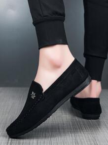 男士字母裝飾閒暇黑色休閒樂福鞋 - 黑色 - 查看 3