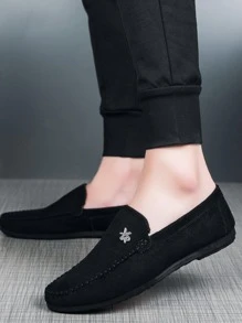 男士字母裝飾閒暇黑色休閒樂福鞋 - 黑色 - 查看 4