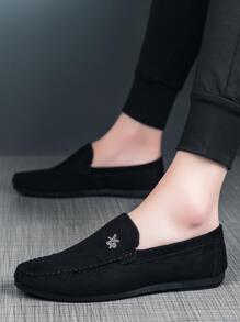 男士字母裝飾閒暇黑色休閒樂福鞋 - 黑色 - 查看 5