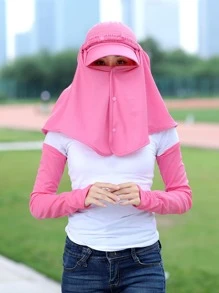 1pc Women Solid Sun Protection Removable Casual Visor Hat With Face Shield For Outdoor - Hot Pink - View 1