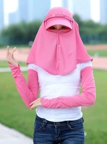 1pc Women Solid Sun Protection Removable Casual Visor Hat With Face Shield For Outdoor - Hot Pink - View 2