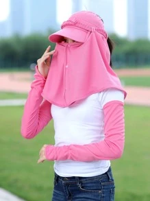 1pc Women Solid Sun Protection Removable Casual Visor Hat With Face Shield For Outdoor - Hot Pink - View 3