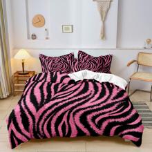 Bộ 3 vỏ chăn họa tiết sọc ngựa vằn, 1 vỏ chăn và 2 ruột gối, không bao gồm ruột gối, vỏ chăn polyester hiện đại cho phòng ngủ - Nhiều màu - Xem 1