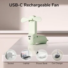 JISULIFE HandHeld  Fan, 3 IN 1 Portable Mini Fan, USB Rechargeable Small Fan, Battery Operated Fan [14-21 Working Hours] With Power Bank, Flashlight Feature For Women, Travel, Outdoor - 綠色 - 查看 6