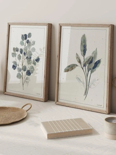 2pcs Plant Print Unframed Painting, Nordic Hanging Wall Art Prints, For Home Decor