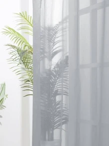 2 Pcs Rod Pocket And Back Tab Sheer Curtain Pair - 灰色 - 查看 4