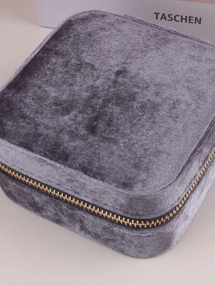 Estuche de joyería con cremallera de terciopelo, estuche de joyería portátil para viajes - Gris - Añade 4