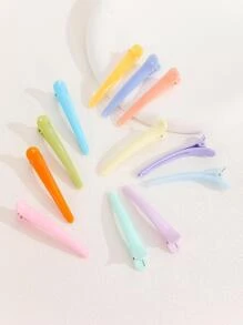 12入組女士素色休閒鴨嘴夾適用於頭髮裝飾用品 - 彩色 - 查看 3