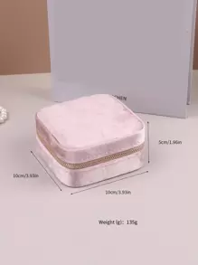 天鹅绒拉链珠宝盒，便携式旅行珠宝盒，重返校园 - 粉色 - 查看 2