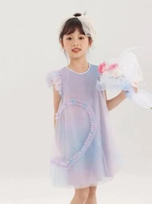 小女童漸層荷葉邊網紗覆蓋洋裝 - 彩色 - 查看 2