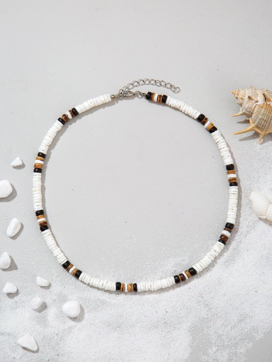 1pc Fashionable Color Block Beaded Necklace For Men Women For Daily Decoration, For Jewelry Gift And Party