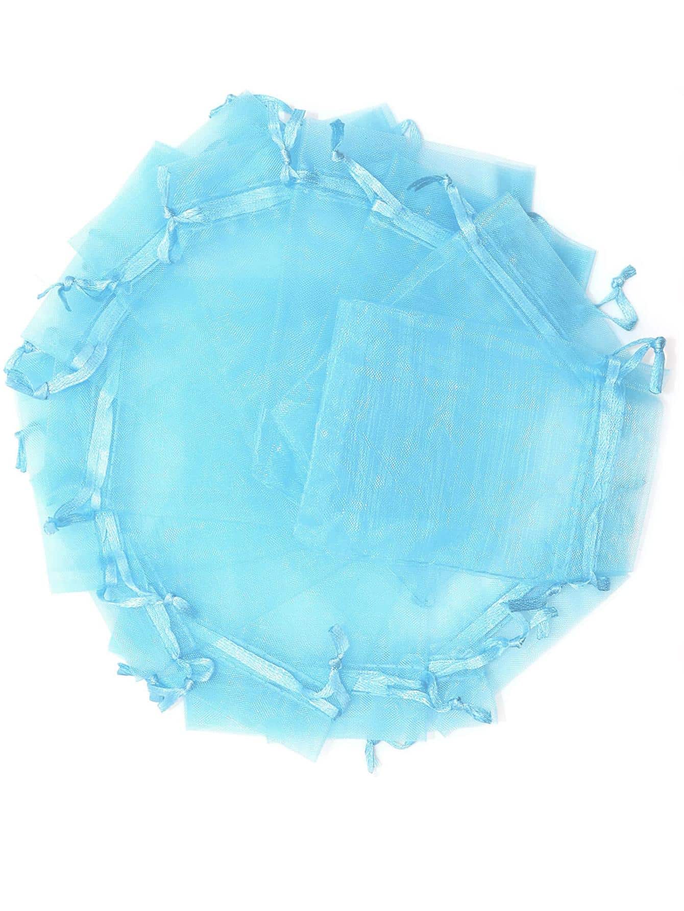 20 件珠寶禮品袋,生日結婚紀念日禮品袋,糖果巧克力抽繩網狀仙女袋 - 淺藍色 - 查看 1