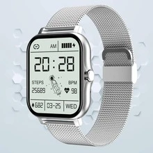 1pc Men Women Silver Stainless Steel Strap Sporty Heart Rate Monitoring And Sleep Tracking Multi-function Square Dial Smart Watch, Compatible With Androids iPhone - Silver - View 2