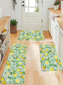 1 Tấm Thảm Nhà Bếp In Hình Quả Chanh Chống Trơn Trượt, Thảm Trải Sàn In Hình Trái Cây Hiện Đại Cho Nhà Bếp - Màu xanh chanh - Xem 1