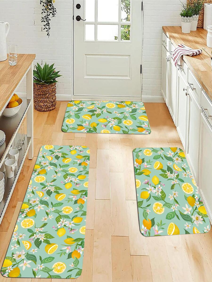 1 Tấm Thảm Nhà Bếp In Hình Quả Chanh Chống Trơn Trượt, Thảm Trải Sàn In Hình Trái Cây Hiện Đại Cho Nhà Bếp - Màu xanh chanh - Xem 1