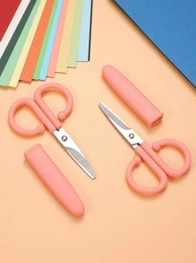 1pc Plain Color Scissors, Nordic Plastic Portable Scissors For Office, School - Pink - View 1