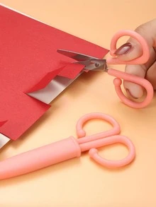 1pc Plain Color Scissors, Nordic Plastic Portable Scissors For Office, School - Pink - View 2