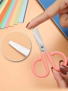 1pc Plain Color Scissors, Nordic Plastic Portable Scissors For Office, School - Pink - View 5
