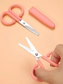 1pc Plain Color Scissors, Nordic Plastic Portable Scissors For Office, School - Pink - View 4