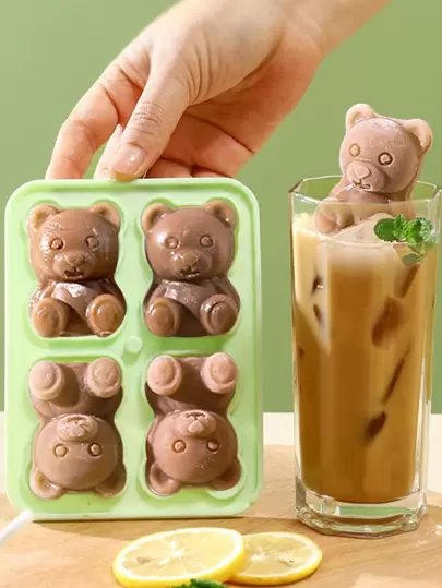 1入組熊設計DIY矽膠卡通動物形狀冰塊模具