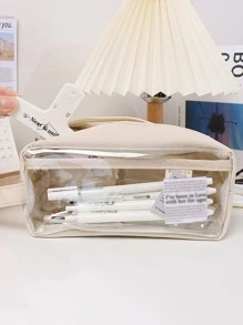 1pc Clear Panel Design Pencil Bag, Simple Pencil Bag For School Student - White - View 1