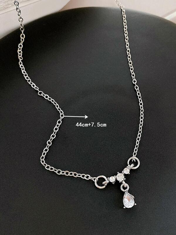 Rhinestone Waterdrop Charm Necklace SHEIN UK