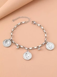 Aomogo 1入組時尚不銹鋼飾手鍊女式日常裝飾銀色時尚朋克打造時尚外觀 - 銀色 - 查看 2