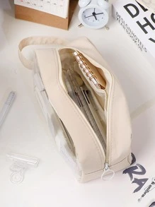 1pc Clear Panel Design Pencil Bag, Simple Pencil Bag For School Student - White - View 2