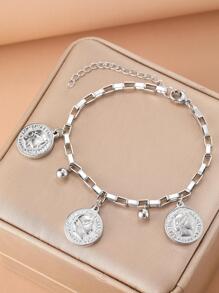 Aomogo 1入組時尚不銹鋼飾手鍊女式日常裝飾銀色時尚朋克打造時尚外觀 - 銀色 - 查看 3