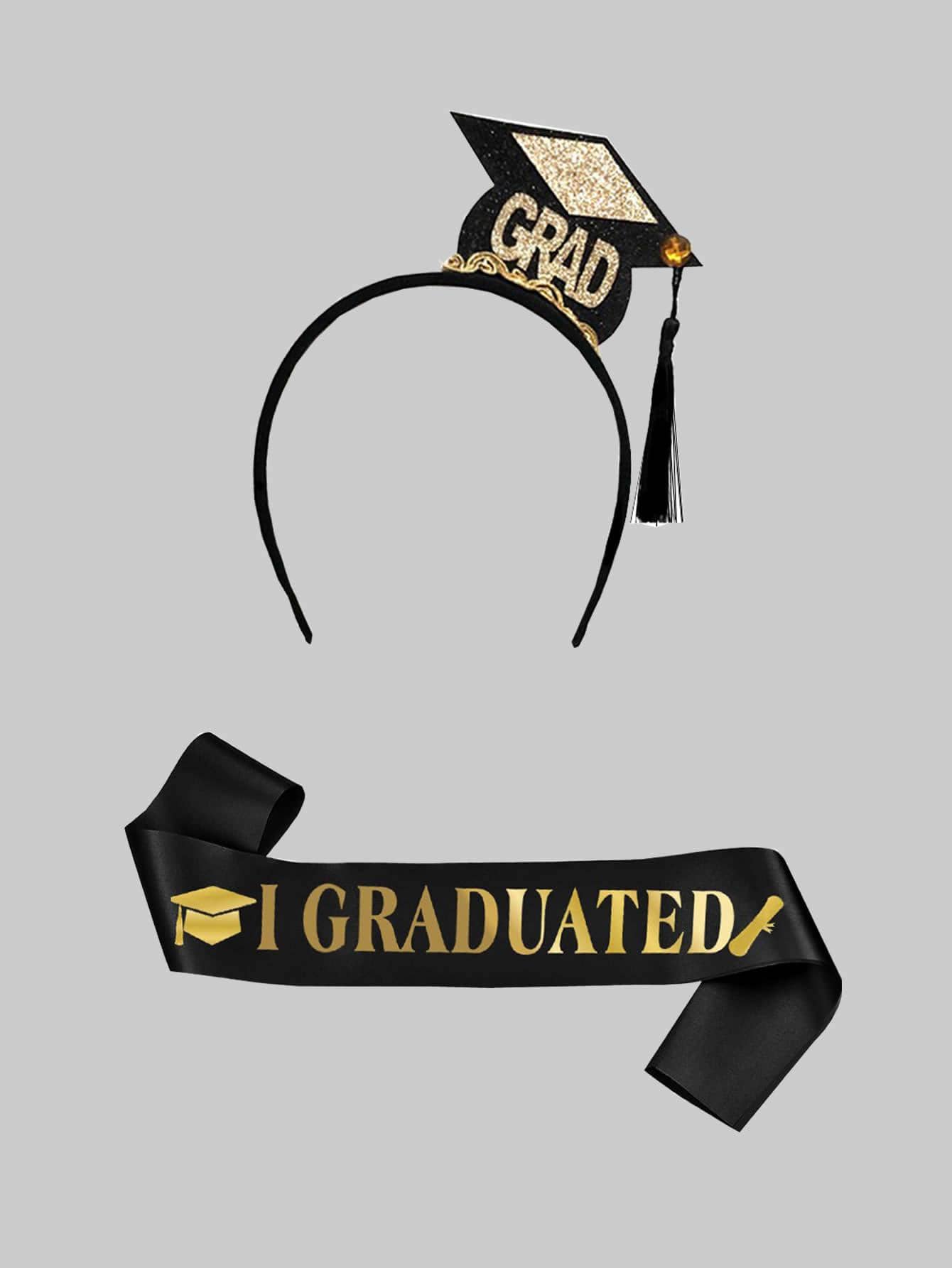 2 Chiếc Tiệc Tốt Nghiệp Tất & Bộ Băng Đô, Chữ Cái Hiện Đại & Nón In Hình Đảng Băng Đô & Tất Cho Đảng - màu đen - Xem 1