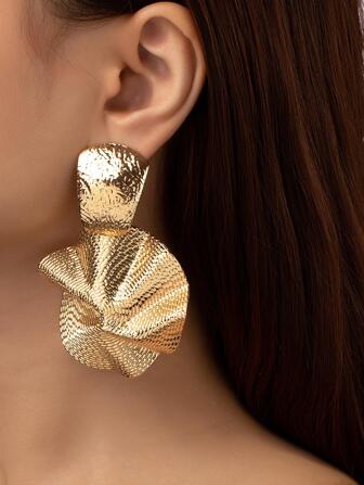 Textured Metal Asymmetric Drop Earrings