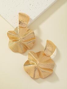 Textured Metal Asymmetric Drop Earrings - Yellow Gold - View 4